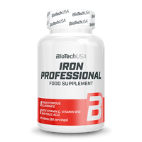 Iron Professional este un supliment alimentar vegan sub formă de comprimate, care conține fier, vitamina C, vitamina B12 și acid folic, destinat suplimentării și completării fierului.