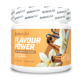 BioTechUSA Flavour Power este o pulbere aromată disponibilă în 5 arome, care nu conține ulei de palmier, nu conține gluten și nu are zahăr adăugat.
