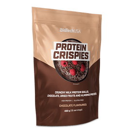 BioTechUSA Protein Crispies - este un mic dejun fără gluten, bogat în proteine, cu gust de ciocolată, cu zahăr și îndulcitor.