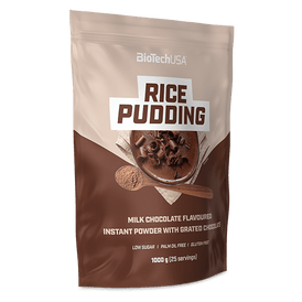 BioTechUSA Rice Pudding - Pudin de orez instant cu aromă de ciocolată cu lapte, fără gluten, pudră de orez instant cu chipsuri de ciocolată rasă, cu conținut scăzut de zahăr și îndulcitor. FĂRĂ PREPARARE!